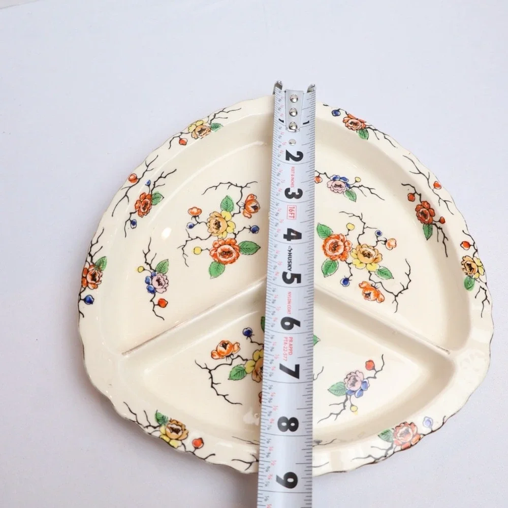 VTG Colorful Floral Divided Serving / Candy Dish Made in Japan